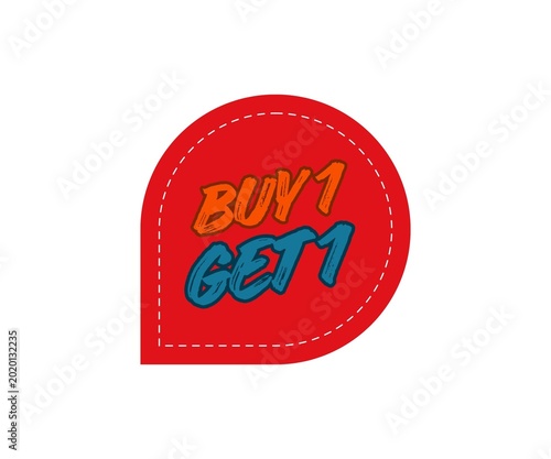 Red vector sale tag icon with a circular stamp design and business offer badge on a red label sticker for shop price mark illustration