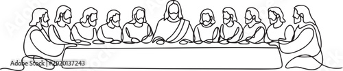 Foto continuous line of jesus in the last supper