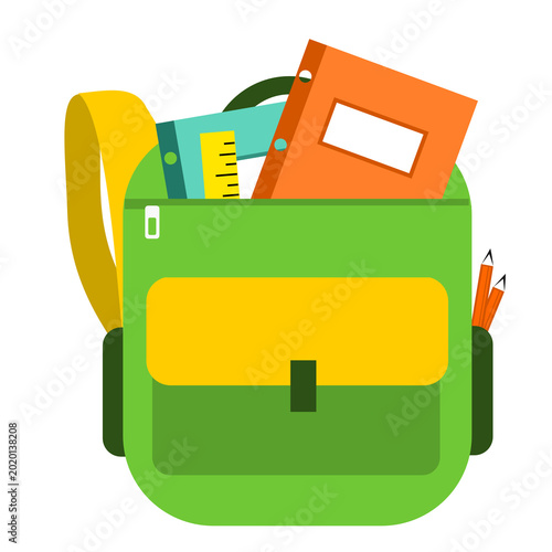 School backpack with notebooks, pencils and supplies