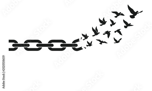 Tableau sur toile Human Rights Day Broken Chain Transforming into Flying Birds