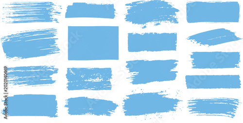 Tableau sur toile Collection of light blue paint brush strokes watercolor smears and grunge square textures vector illustration
