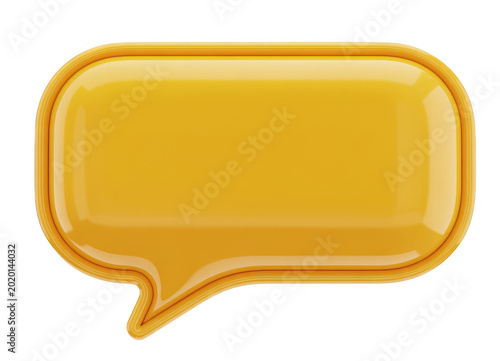 Glossy yellow speech bubble with rounded corners on a white background isolated on a transparent background