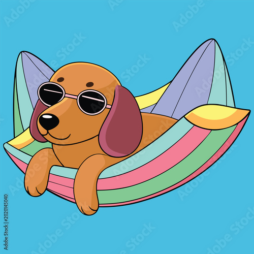 Cool Dachshund Dog Relaxing in Hammock Wearing Sunglasses Cartoon Vector