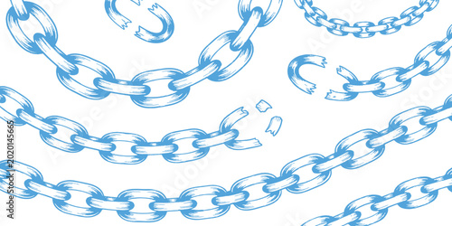Bild auf Leinwand Broken blue chains representing freedom and liberation concept hand drawn sketch style vector illustration background