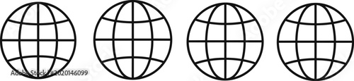 Globe Earth Line Icons Set, World Map Sphere Symbols, Internet Global Network Navigation Outline Vector for Web and Interface Design