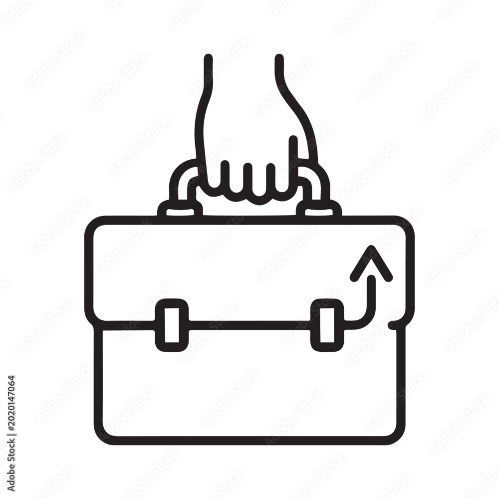 Fototapeta premium Minimalist Line Art Icon of a Hand Holding a Business Briefcase with an Upward Arrow Symbolizing Career Growth and Success.
