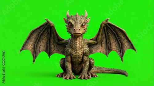 Baby Dragon on Green Screen - Fantasy Creature Animation Element.