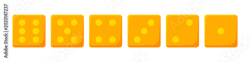 Yellow dice set from one to six, vector illustration