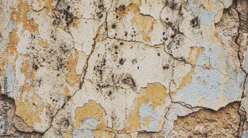 Αυτοκόλλητο Close-up of weathered and peeling paint on a wall surface.
