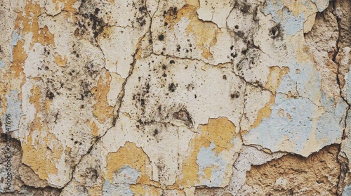 Tablou pe pânză Close-up of weathered and peeling paint on a wall surface.