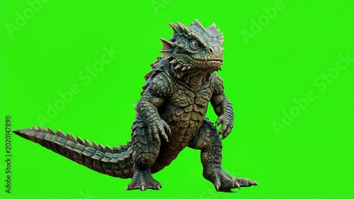 Fantasy Creature Standing on Green Screen Background for Compositing.
