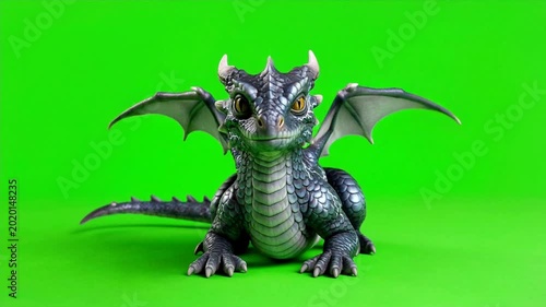 Fantasy Dragon Figurine on Green Screen Background, Mythical Creature Close-Up.