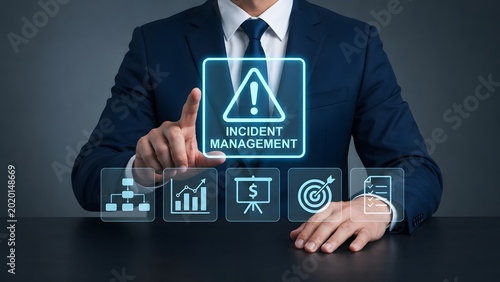 Incident management dashboard concept with businessman using digital risk response technology