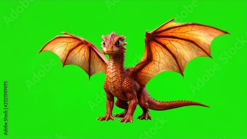 Majestic Dragon with Spread Wings on Green Screen Background Animation.