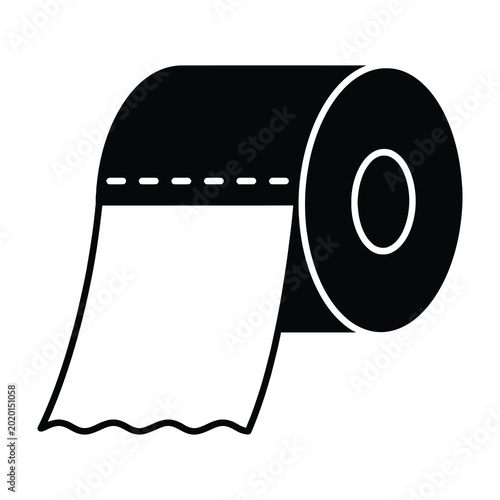 Toilet paper roll isolated on white background, black and white illustration