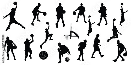 Basketball silhouettes player set illustration icones design.