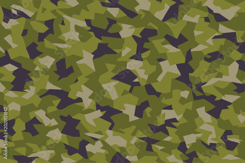Cuadro en lienzo Abstract geometric M90 Swedish camouflage pattern featuring angular splinter shapes in olive green, khaki, and dark grey