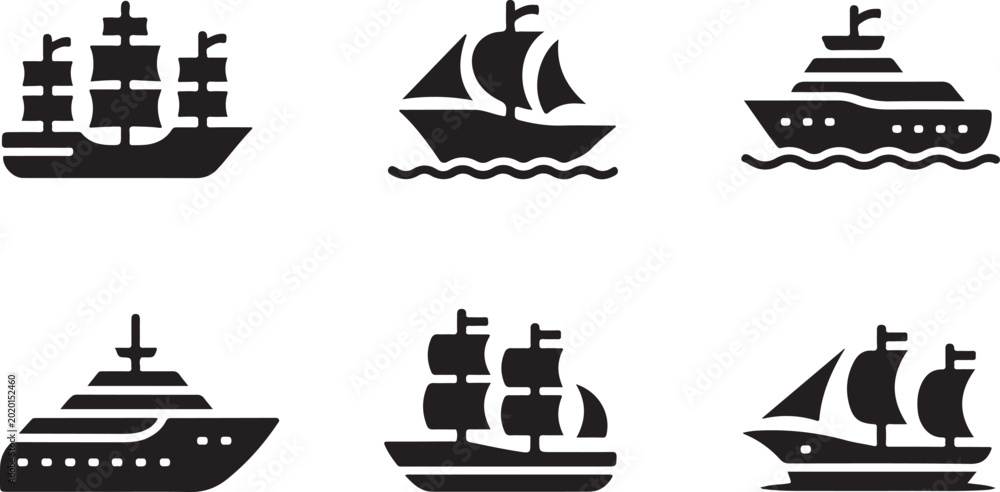 Φωτογραφία ship silhouettes maritime vessel icons grid vector set for web use