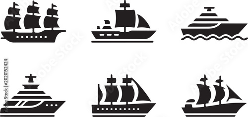 Bild auf Leinwand ship vector icons types of boats and classic sailing vessels pack