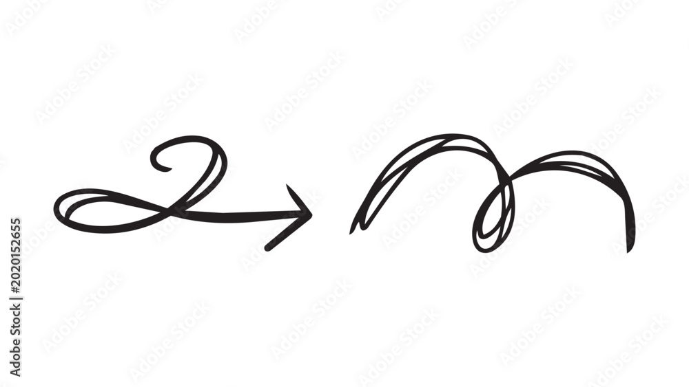 Fototapeta premium Abstract hand drawn decorative arrows and flowing lines on isolated transparent background.