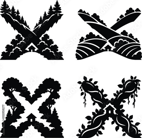 Bild auf Leinwand Black and white floral and leafy botanical patterns, seamless texture, monochrom