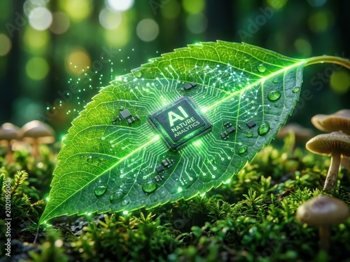 Advanced Artificial Intelligence Chip on Leaf in Nature Scene