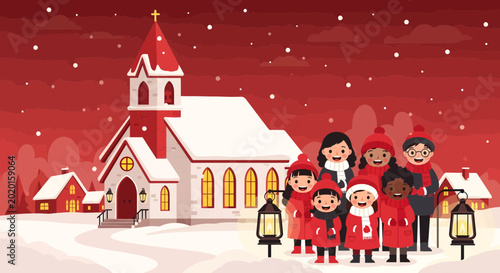 Family in winter clothes standing together.