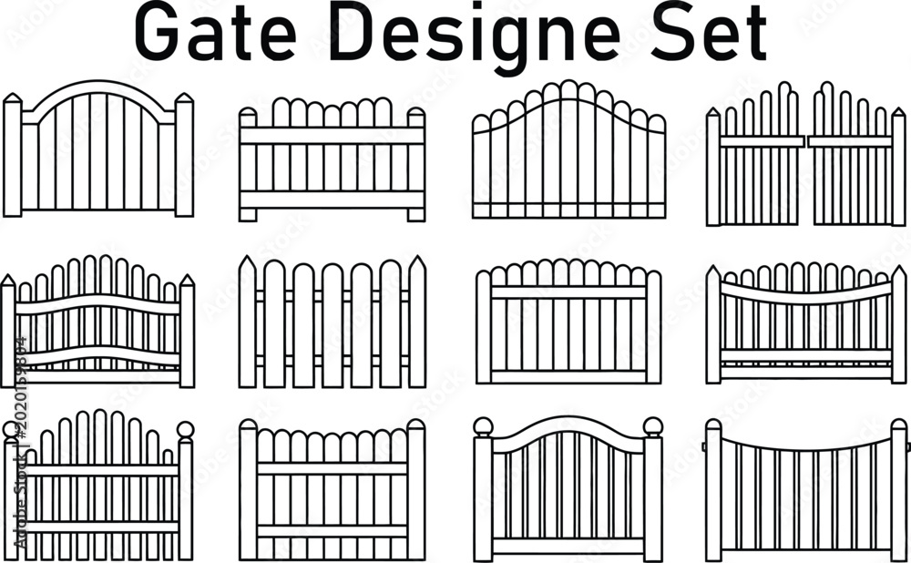 Obraz premium Vector Architectural Fence and Railing Elevation Set Featuring Wrought Iron and Glass Designs