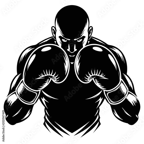 Intense Boxer's Stance: A powerfully illustrated, close-up view of a determined boxer, ready to fight, embodying strength and unwavering focus.