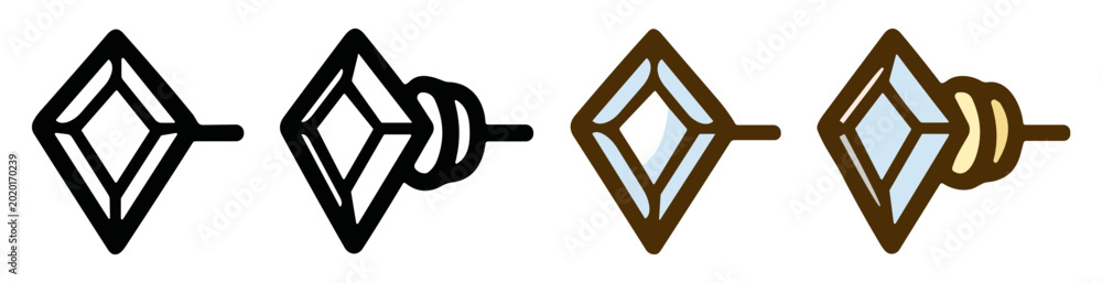 Φωτογραφία Diamond stud earrings vector icon set with outline and colored jewelry styles on