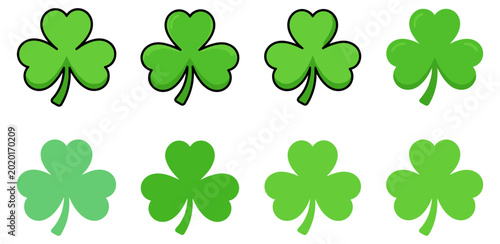 Cuadro en lienzo Green shamrock and clover leaf icon collection, Irish symbol vector illustration