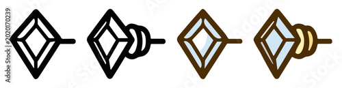 Fotografie Diamond stud earrings vector icon set with outline and colored jewelry styles on