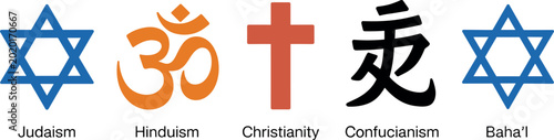 Photos Five World Religion Icons Set with Judaism Hinduism Christianity Confucianism an