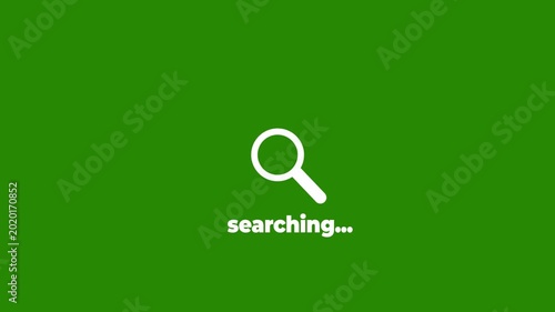 A white magnifying glass icon appears centered on a black screen with searching written below it to denote an active information scan