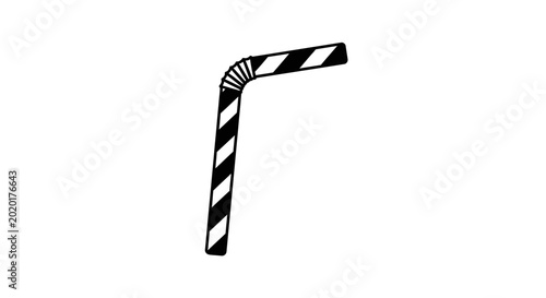 striped drinking straw black and white line drawing on white background