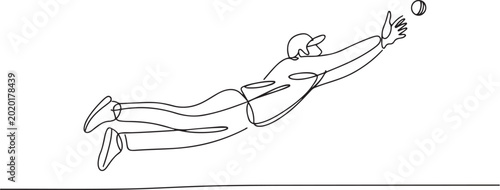 Canvas-taulu Cricket fielder taking stunning catch with one hand outline vector illustration, Cricketer taking diving cath sketch drawing, Cricket clip art