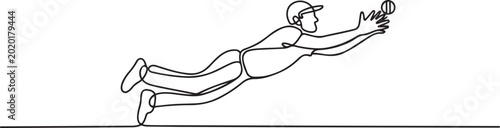 Foto Cricket fielder taking stunning catch with one hand outline vector illustration, Cricketer taking diving cath sketch drawing, Cricket clip art