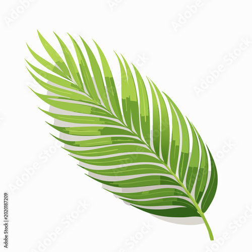 A vibrant green palm leaf illustration showcases nature's beauty in a stylized, detailed graphic representation.