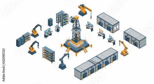 Industrial Automation Factory Components and Robotic Arms.