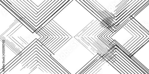 Fotografía Abstract geometric seamless pattern with intersecting black lines and diamond shapes on white background vector illustration