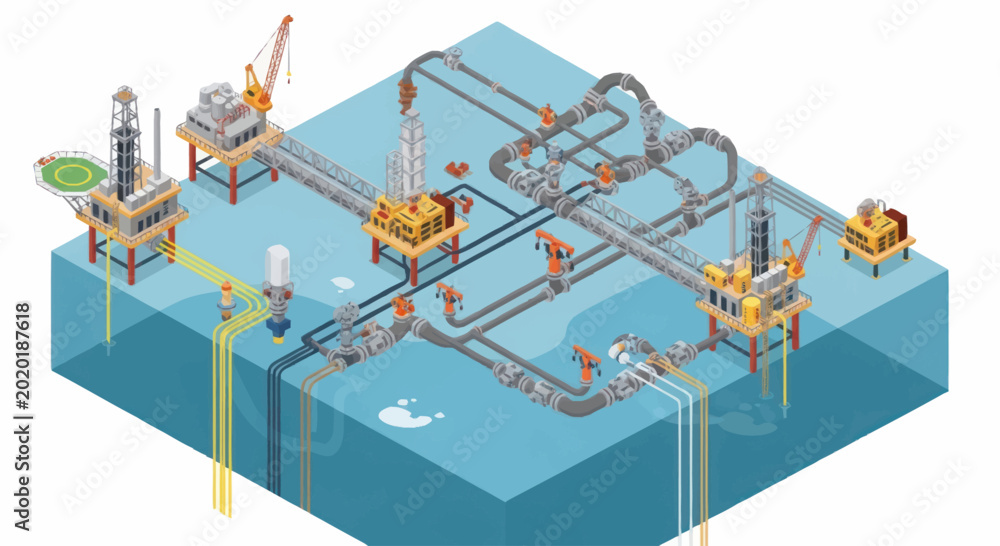 Fotografie Offshore oil and gas platform infrastructure schematic isometric view