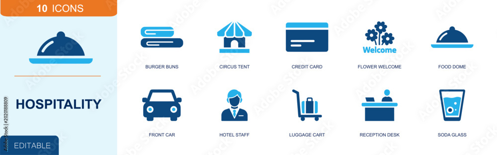 Εκτύπωση καμβά Hospitality icon set