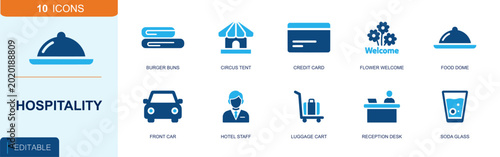 Schilderij op canvas Hospitality icon set