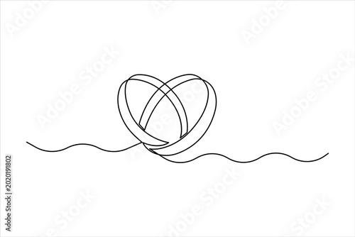 Wedding ring continuous one line art vector illustration