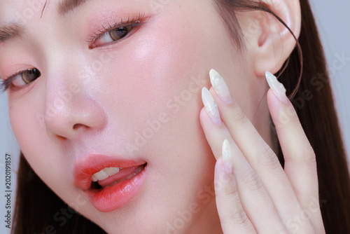 Fényképezés Close Up Asian Beauty Woman with Korean Glass Skin and Smooth Face Texture