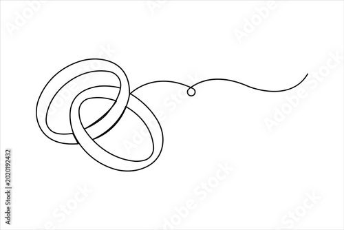 Wedding ring continuous one line art vector illustration