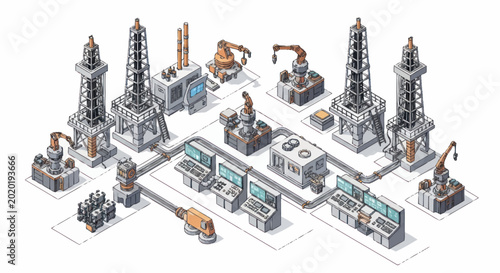 Cuadro en lienzo Modern industrial factory complex with automated machinery and control systems