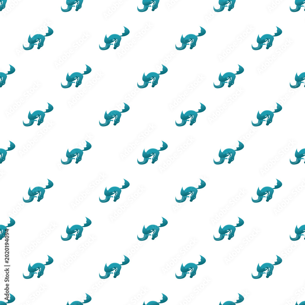Obraz premium Blue mythical dragon cartoon creatures forming a repeating seamless children's wallpaper pattern