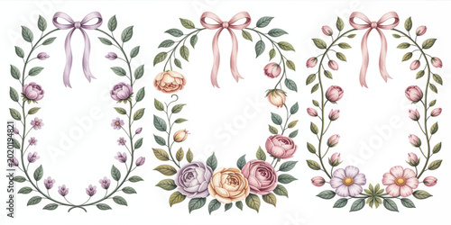 Photography Elegant Floral Frame Collection – Watercolor Botanical Borders with Roses, Leave