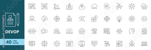 Tableau sur toile Modern DevOps Line Icon Set Cloud Computing Automation CI CD Technology Symbols